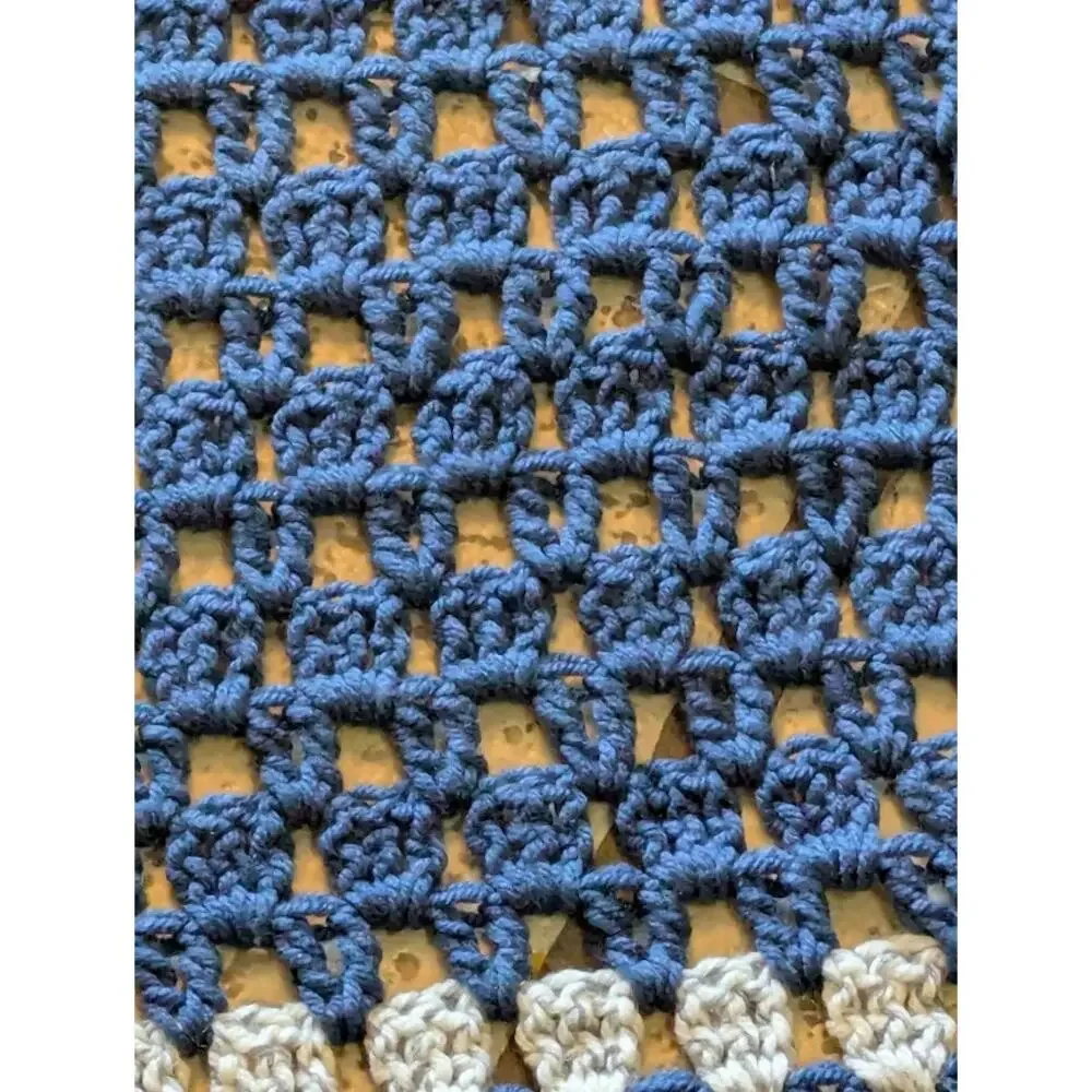 Handmade Dark Blue and Gray Crocheted Afghan throw w/ Fringe 84